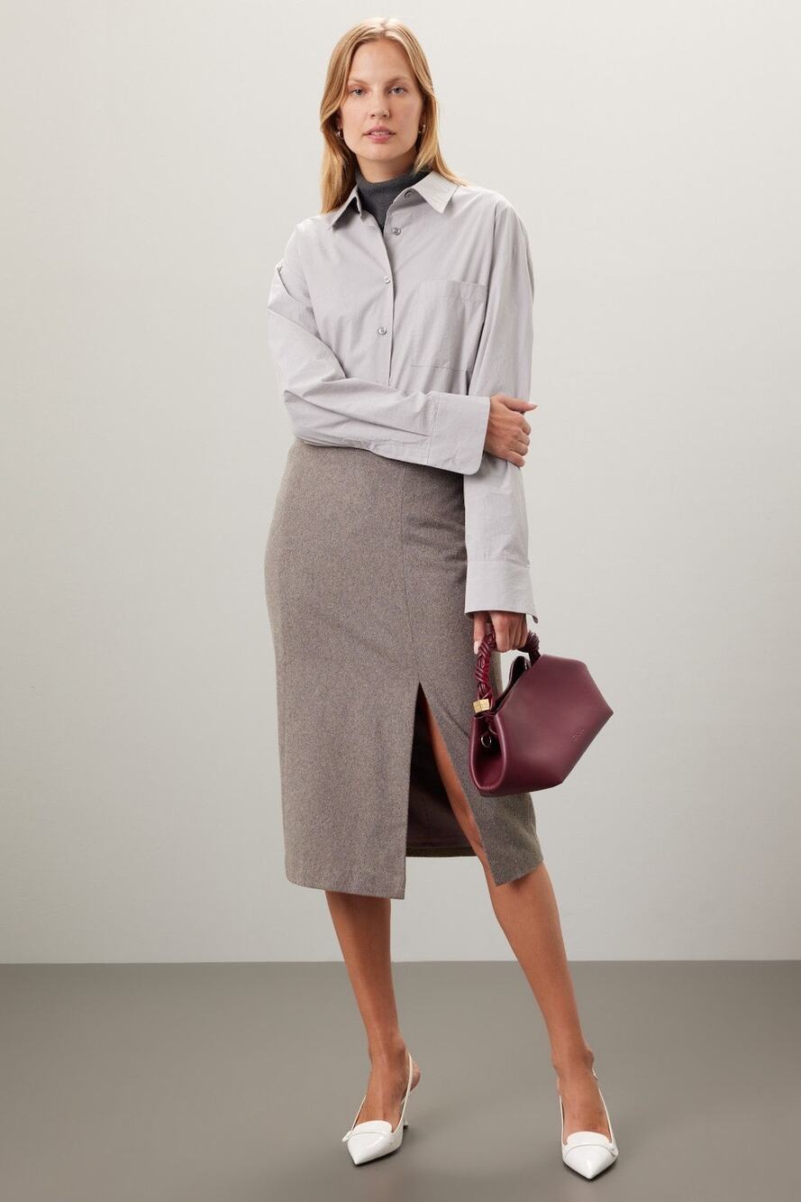 Marina Moscone Collective Gray Wool Slit Pencil Midi Skirt Size 12
